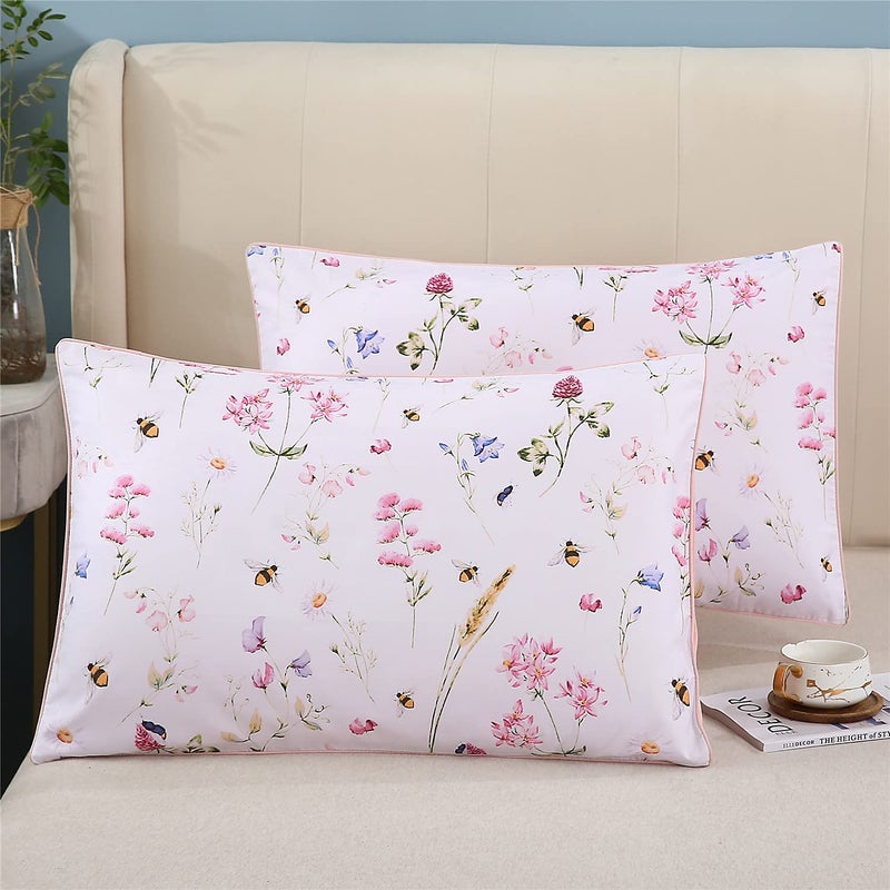 YOUSA YOU SA 100% Cotton Pillowcases Set of 2 Flowers Pattern Bed Pillow Covers Envelope Closure End Pillow Encasement (Standard,Color-10) - Image 1